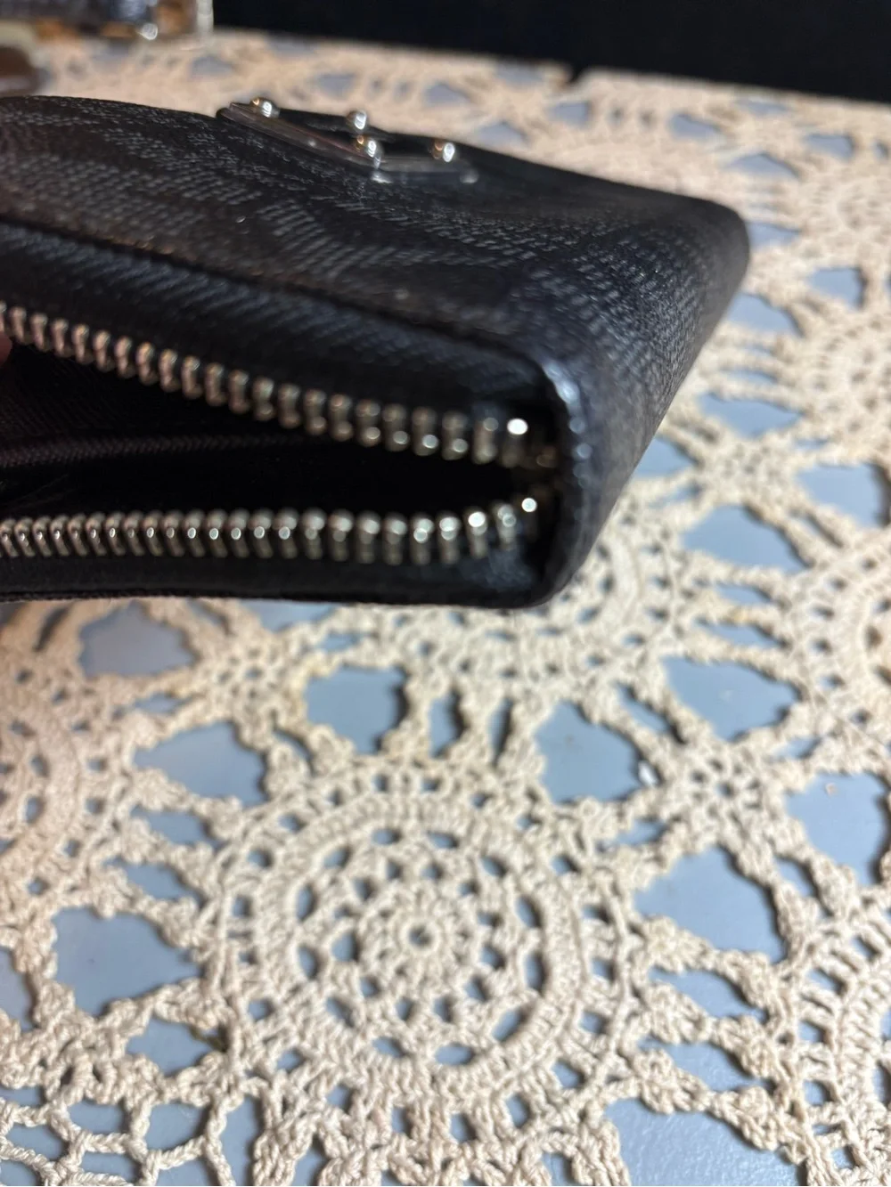 Michael Kors Black Signature Zip Wallet with Metal Plaque